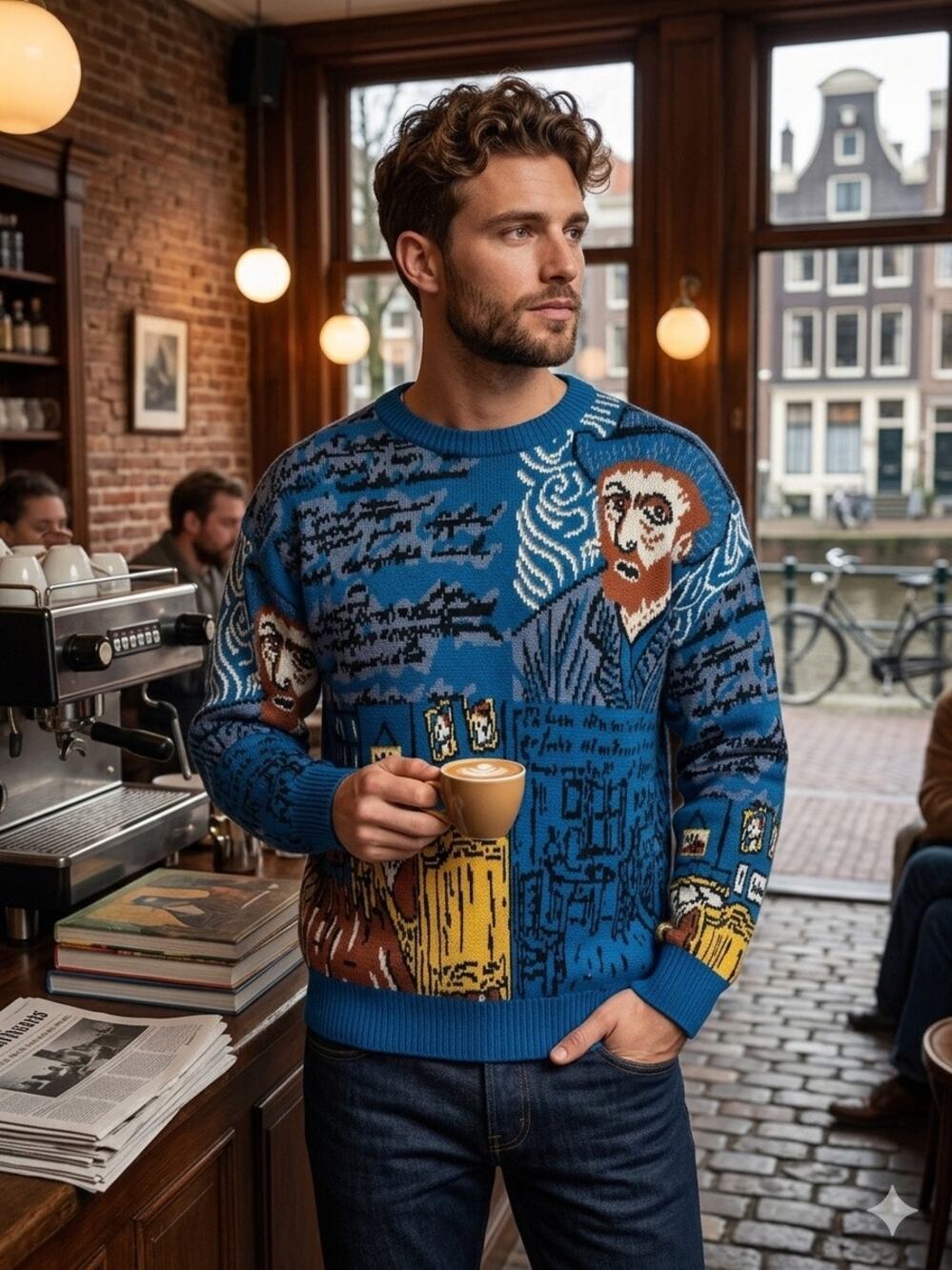 Artistic Knit Van Gogh Starry Night Sweater XL Blue Graphic Pullover